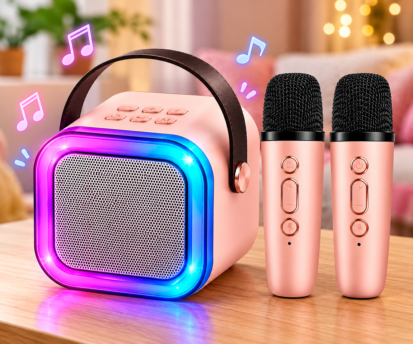 Mini Karaoke Speaker with 2 wireless microphones