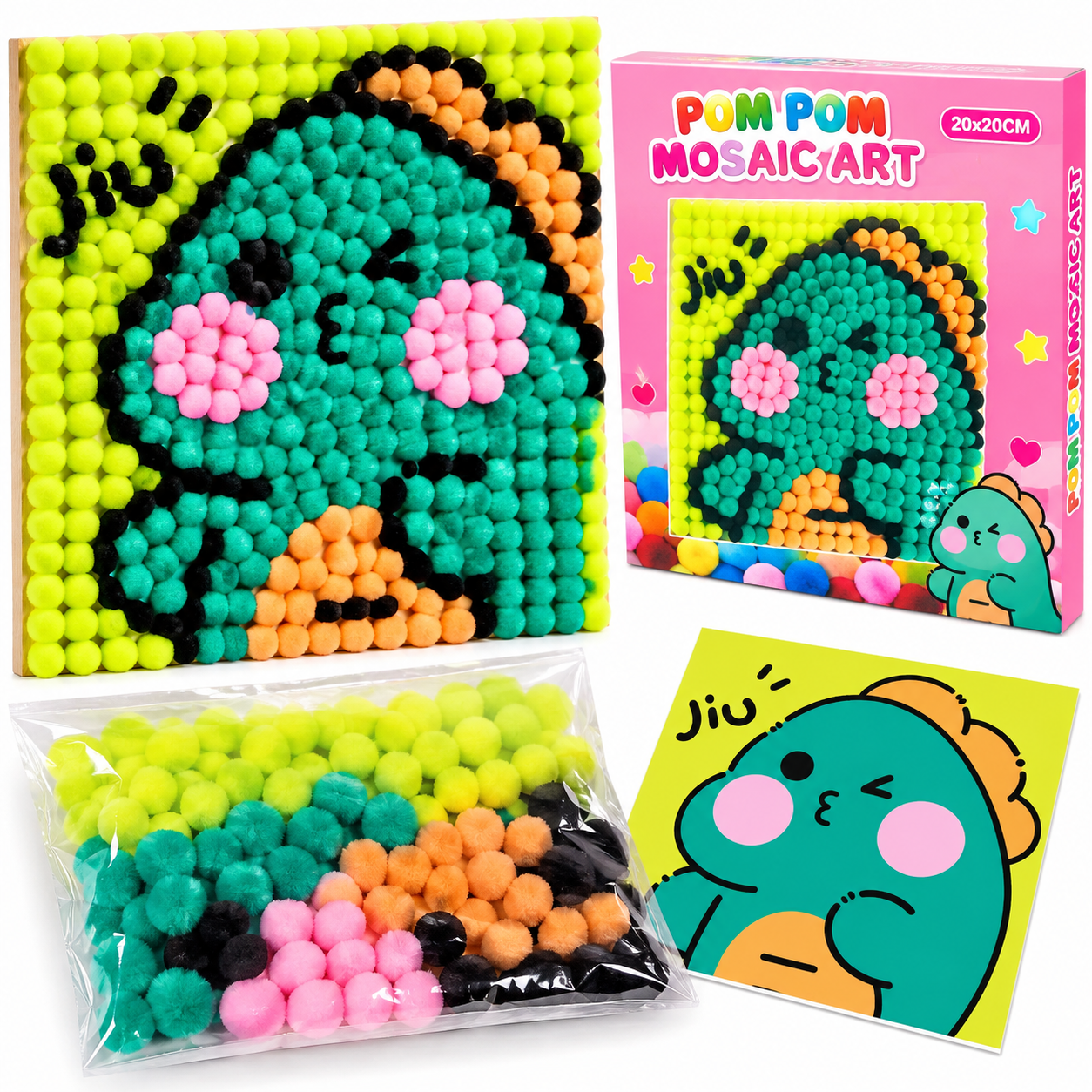 Pom-pom Mosaic Art/ Cute dinosaur