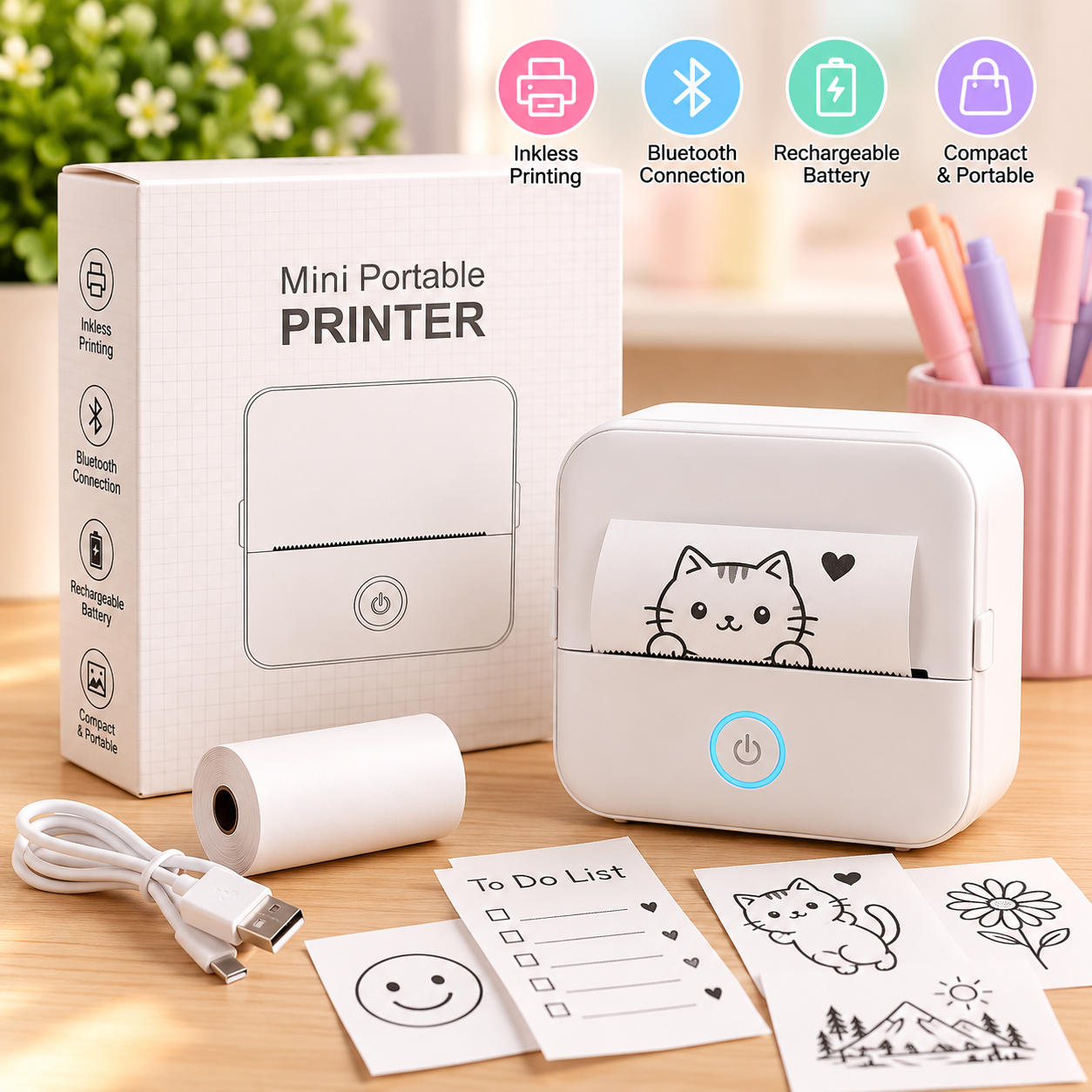Pink Mini Portable Printer