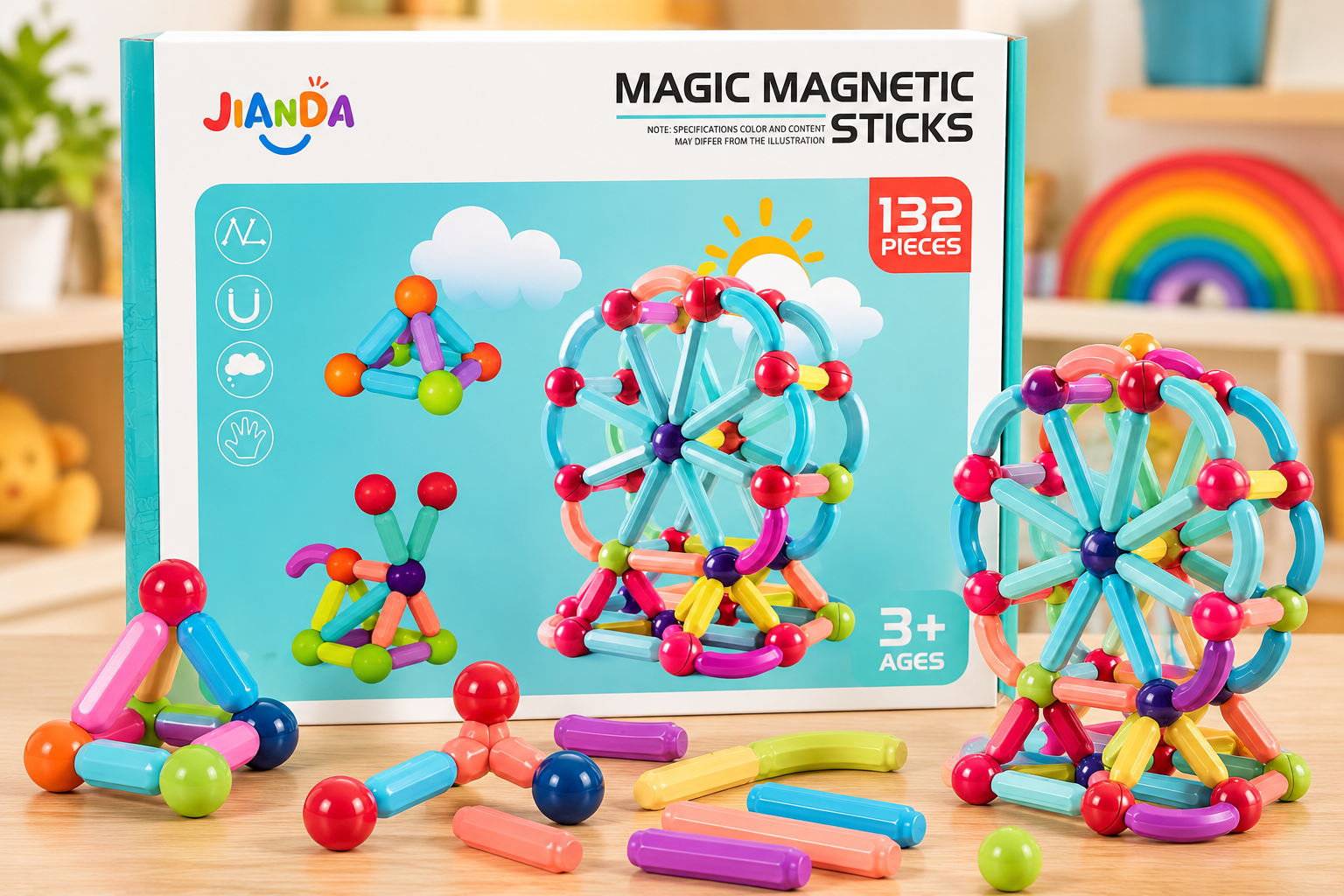 Magic Magnetic Sticks - 132 Pieces